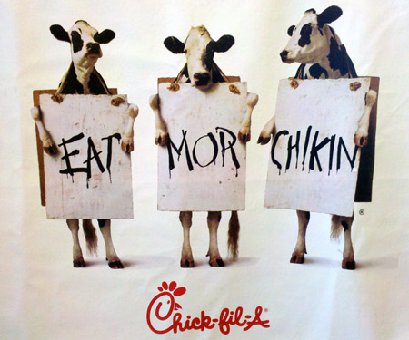 Chickfil-A cow poster in Chickfil-A restaurant